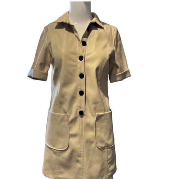 ZARA FAUX LEATHER CREAM MINI DRESS SMALL - Picture 4 of 7
